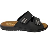 Patrizia Azzi Sandales pour homme fabriquées en Italie Arizona semelle en cuir véritable double bande à déchirure réglable, Noir , 45 EU