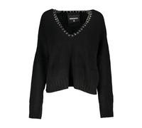 Patrizia Pepe, Femme, Pulls, Noir, Taille: 36 FR Pull Col V avec Détails Contrastés et Logo