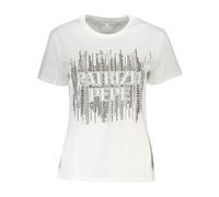 Patrizia Pepe, Femme, Tops, Blanc, Taille: 36 FR T-shirt à Manches Courtes et Col Rond avec Détails de Logo Contrastés