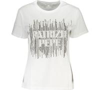 Patrizia Pepe T-shirt femme 2M4341J043_BIW103BIAN - Manches courtes avec détails contrastés et impression graphique, col rond, cotonm : Taille - XS Taille : XS