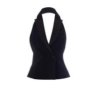Patrizia Pepe - Top à revers satinés style smoking - Femme - Costumes - Noir - Taille: 38 FR