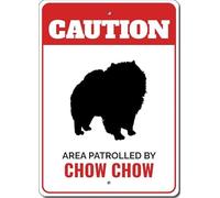 Patrolled By Chow Caution Metal Sign Dog Kennel Pet Breed Canine K9 Paw