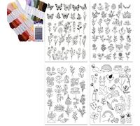 Patron Broderie Transfert Stabilisateurs de broderie solubles dans l'eau, bâton et point, papier lavable, transfert motifs pré-imprimés, pochoirs for la couture à main(4ST-B)