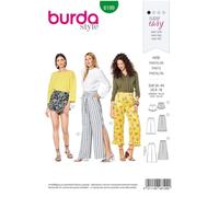 Patron Burda 6199 Pantalon léger femme, short ou pantacourt - volantés & taille élastiquée - du 36 au 46
