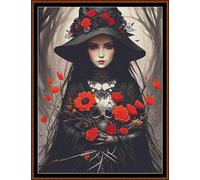 Patron de broderie au point de croix compté Motif fille sorcière