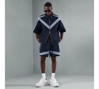 Patron de coupe et de couture pour une veste décontractée et ample à col, avec fermeture éclair et manches courtes, assortie à un short rayé avec cordon de serrage sur les côtés L,M,S,XL,XSBlocs de co