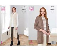 Patron de tricot pour femme Veste longue torsadée et gilet long torsadé dans Forest Aran 5656 King Cole