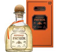 PATRÓN Reposado Tequila, 40 % d’alc., 70 cl / 700 ml, produite avec les meilleurs agaves bleus Weber, vieillie pendant plus de 2 mois en fûts de chêne, idéale pour un Paloma, avec coffret cadeau