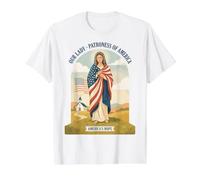 Patronne de l'Amérique USA Notre Dame Mère Marie Catholique T-Shirt Graphique avec Valeur, Homme, Blanc, M