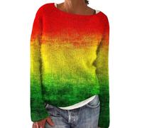 Patrons de pull au crochet pour femme, pull Fair Isle, pull tendance et polyvalent, tricot doux au toucher, col rond, pull tricoté d'automne épais, pull imprimé, jaune, 5XL