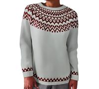 Patrons de tricot épais pour femme - Pull à manches longues - Pull d'hiver rayé à col rond - Pull ample, blanc, XL