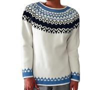 Patrons de tricot épais pour femme - Pull à manches longues - Pull d'hiver rayé à col rond - Pull ample, bleu clair, XXL