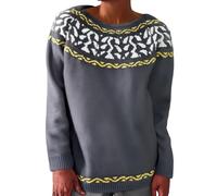 Patrons de tricot épais pour femme - Pull à manches longues - Pull d'hiver rayé à col rond - Pull ample, gris, M