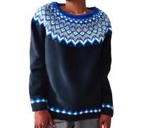 Patrons de tricot épais pour femme - Pull à manches longues - Pull d'hiver rayé à col rond - Pull ample, noir foncé, S