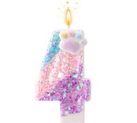 Patte de Chien et Chat Bougie Numéro pour Gâteau, Bougie Anniversaire Dessin Animé Thème Chaton Décoration Gâteau Numérotée avec Socle et Bâton de Support pour Décoration Fête Fournitures (4)