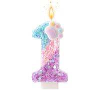 Patte de Chien et Chat Bougie Numéro pour Gâteau, Bougie Anniversaire Dessin Animé Thème Chaton Décoration Gâteau Numérotée avec Socle et Bâton de Support pour Décoration Fête Fournitures (1)