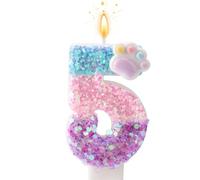 Patte de Chien et Chat Bougie Numéro pour Gâteau, Bougie Anniversaire Dessin Animé Thème Chaton Décoration Gâteau Numérotée avec Socle et Bâton de Support pour Décoration Fête Fournitures (5)