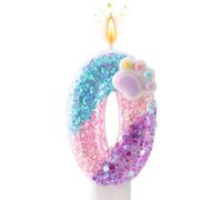 Patte de Chien et Chat Bougie Numéro pour Gâteau, Bougie Anniversaire Dessin Animé Thème Chaton Décoration Gâteau Numérotée avec Socle et Bâton de Support pour Décoration Fête Fournitures (0)