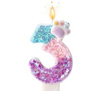 Patte de Chien et Chat Bougie Numéro pour Gâteau, Bougie Anniversaire Dessin Animé Thème Chaton Décoration Gâteau Numérotée avec Socle et Bâton de Support pour Décoration Fête Fournitures (3)
