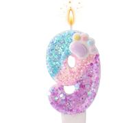 Patte de Chien et Chat Bougie Numéro pour Gâteau, Bougie Anniversaire Dessin Animé Thème Chaton Décoration Gâteau Numérotée avec Socle et Bâton de Support pour Décoration Fête Fournitures (9)