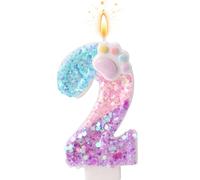 Patte de Chien et Chat Bougie Numéro pour Gâteau, Bougie Anniversaire Dessin Animé Thème Chaton Décoration Gâteau Numérotée avec Socle et Bâton de Support pour Décoration Fête Fournitures (2)