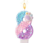 Patte de Chien et Chat Bougie Numéro pour Gâteau, Bougie Anniversaire Dessin Animé Thème Chaton Décoration Gâteau Numérotée avec Socle et Bâton de Support pour Décoration Fête Fournitures (8)