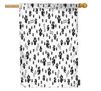 Patte de chien et os Welcome House Flag, Cartoon Animal Chiot Empreinte Pet Cat Kitty Feet Icon Grands drapeaux de jardin 28 x 40 pouces Yard Flag Banner Porch Flags for Patio Lawn Villa Park Outdoo