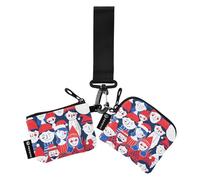 Pattern Of People Lot de 2 porte-monnaie fins amovibles avec poche zippée pour femme Motif Of People Happy Face, Motif de visage heureux, 1 size, Art déco