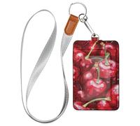 Pattern of The Cherry - Porte-badge d'identification de travail pour femme avec cordon et étui d'une capacité de 3 cartes avec porte-cartes pour le personnel, les officiers, les étudiants, les