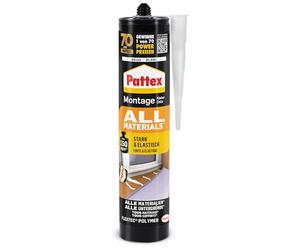 Pattex 1828610 Colle de montage "Tous les matériaux" 450 g, Blanc | Adhérence initiale 150 kg/m², résistant à l'eau et aux UV, de -30 °C à +80 °C, remplit les espaces jusqu'à 20 mm