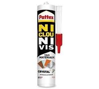 Pattex 1996220 Colle de Fixation Ni Clou Ni Vis Tous Matériaux Crystal, Colle Transparente, Cartouche 290 g
