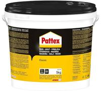 Pattex Bois Classic, colle à bois hautement résistante, colle vinylique pour montage, assemblage, placage ou contrecollage sur supports en bois, colle blanche, seau 5 kg