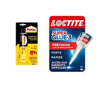 Pattex Colle Contact Gel Tube 125 g & Loctite Super Glue-3 Précision, Forte Pour Réparations Précises, Liquide Tous Matériaux, Transparente à Séchage Rapide, Flacon 5 g