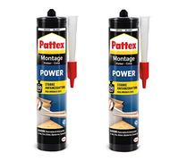 Pattex Colle de montage Power, 740 g, forte adhérence initiale, colle pour matériaux absorbants, intérieur et extérieur, lot de 2 cartouches 370 g