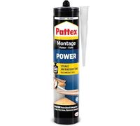 Pattex colle de montage Power, colle de construction avec forte adhérence initiale, colle forte pour matériaux absorbants, colle pour intérieur & extérieur, 1x 370 g cartouche