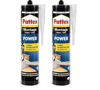 Pattex colle de montage Power, colle de construction avec forte adhérence initiale, colle forte pour matériaux absorbants, colle pour intérieur & extérieur, 1x 370 g cartouche (Lot de 2)