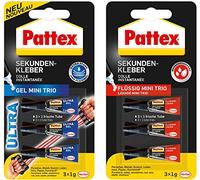 Pattex Colle instantanée Mini Trio/3 x 1 g Set de tubes Kombi, Gel + Flüssig Mini Trio, 1 x