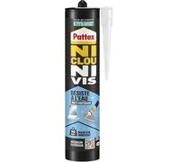 Pattex | Colle Ni Clou Ni Vis Résiste à l'Eau (cartouche de 450 g) - Colle de fixation pour intérieur & extérieur - Mastic blanc maintien immédiat, résistant à l’eau, flexible et repositionnable