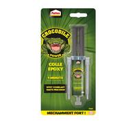 Pattex Crocodile Power Colle Époxy 1 Minute, colle à base de résine époxy avec seringue mélangeuse prête à l'emploi, colle forte adaptée aux surfaces irrégulières, 11 ml