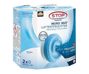 Pattex Déshumidificateur AERO 360° Neutral Tabs Recharge, réduit l'humidité et les mauvaises odeurs, 2x 450 g recharges pour le déshumidificateur AERO 360°.
