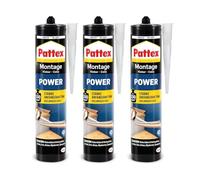 Pattex Lot de 3 tubes de colle de montage Power - Forte adhérence initiale - Pour matériaux absorbants - Pour l'intérieur et l'extérieur