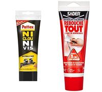 Pattex Ni Clou Ni Vis Extra Fort & Rapide, Colle de Fixation Surpuissante à Prise Instantanée, Blanche, Tube 260 g & Sader Rebouche Tout - Enduit de Rebouchage