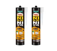 Pattex Ni Clou Ni Vis Fix Express, colle de fixation express, séchage en 20 min, colle forte résistante à l'humidité, mastic blanc, cartouche de 390 g
