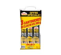 Pattex Ni Clou Ni Vis | Fix Idéal Bois (lot de 3 cartouches de 380 g) - Colle de fixation à maintien immédiat - Colle rapide pour usage intérieur - Colle blanche