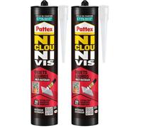 Pattex Ni Clou Ni Vis Fix Objets Lourds, Colle de fixation forte tous supports, colle de construction puissante et flexible, colle blanche, cartouche de 460 g (Lot de 2)