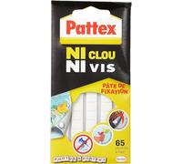 Pattex Ni Clou Ni Vis pâte de fixation, pastilles adhésives repositionnables blanches faciles à enlever, pâte collante pré-découpée pour papier, poster, décoration légère - 65 pastilles