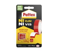 Pattex Ni Clou Ni Vis Ruban adhésif double face ultra fort, 19mm x 1,5m