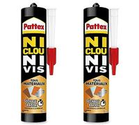 Pattex Ni Clou Ni Vis Séchage Rapide, colle de fixation express, Tous Matériaux - séchage en 20 min, colle forte résistante à l'humidité, mastic blanc, cartouche de 390 g (Lot de 2)
