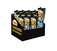 Pattex Ni Clou Ni Vis Tous Matériaux Intérieur & Extérieur, lot de 12 cartouches, colle de fixation, colle forte tous supports, mastic blanc, 12x 450 g