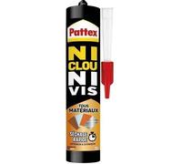 Pattex Ni Clou Ni Vis Fix Express, colle de fixation express, séchage en 20 min, colle forte résistante à l'humidité, mastic blanc, cartouche de 390 g
